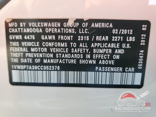 1VWBP7A39CC052376 2012 VOLKSWAGEN PASSAT photo no. 12