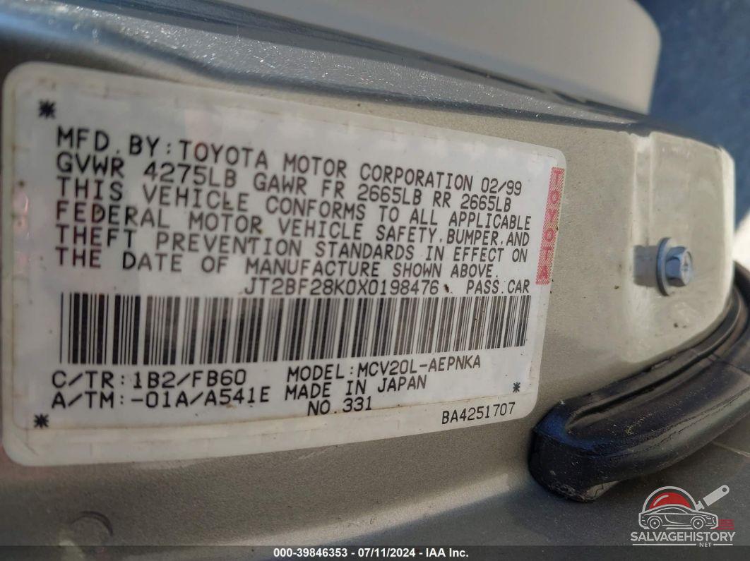 JT2BF28K0X0198476 1999 TOYOTA CAMRY photo no. 9