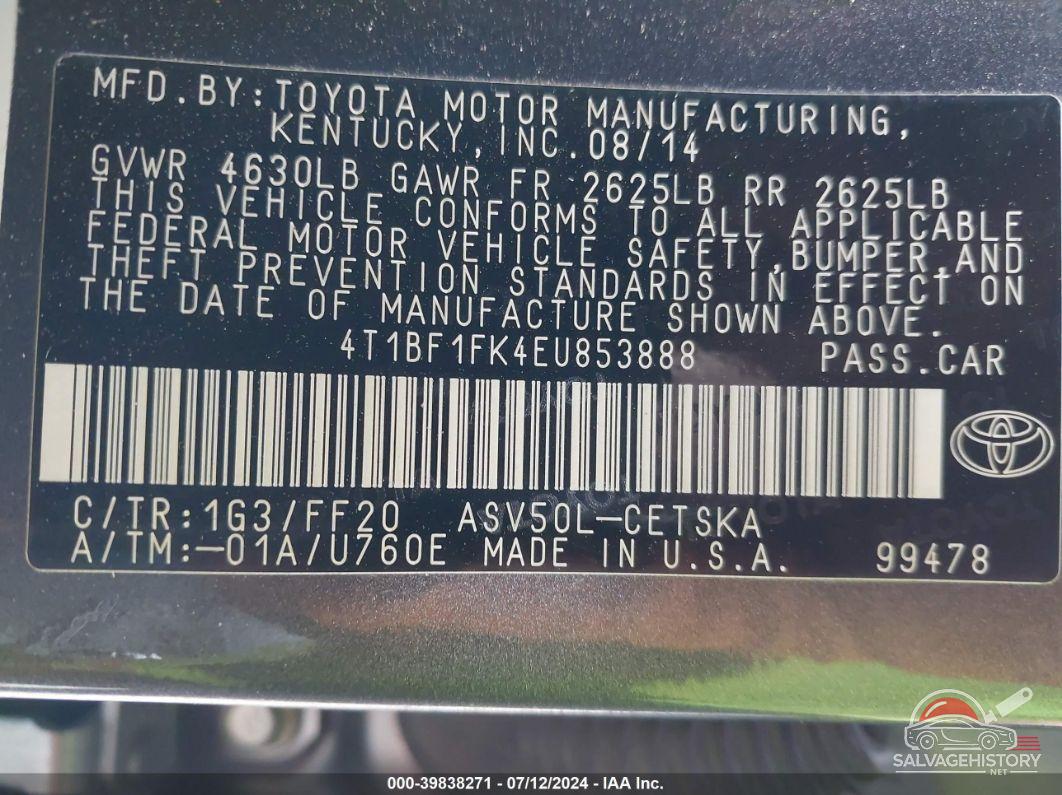 4T1BF1FK4EU853888 2014 TOYOTA CAMRY photo no. 9