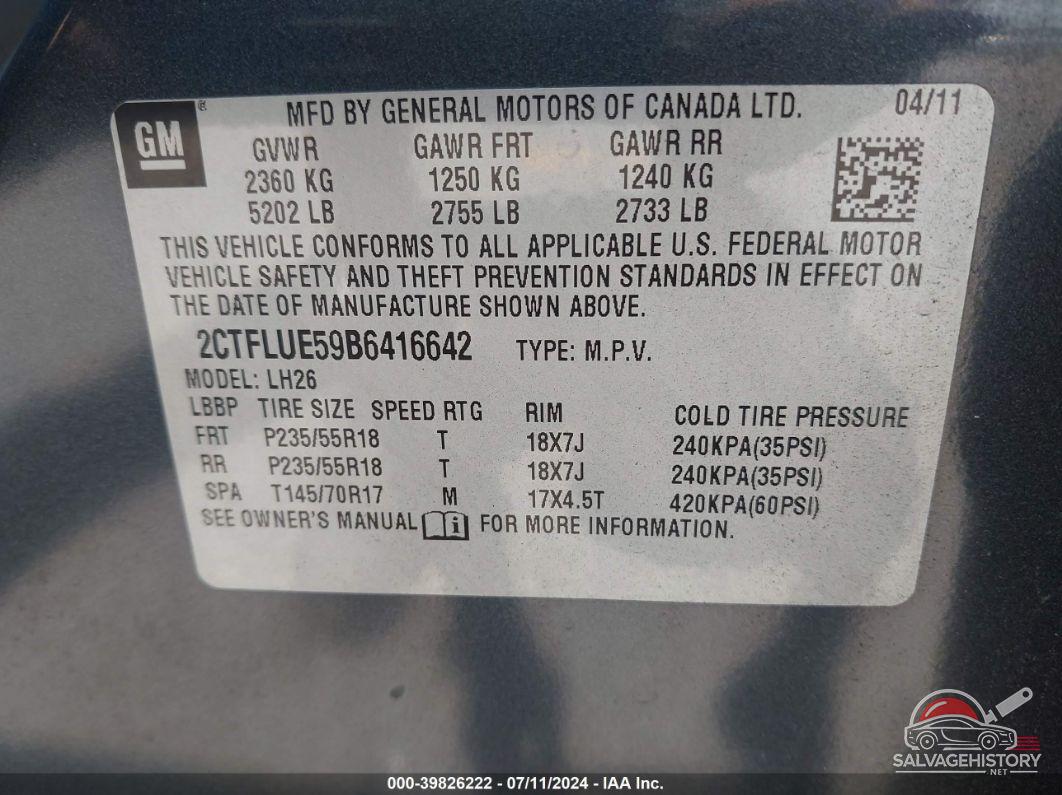 2CTFLUE59B6416642 2011 GMC TERRAIN photo no. 9