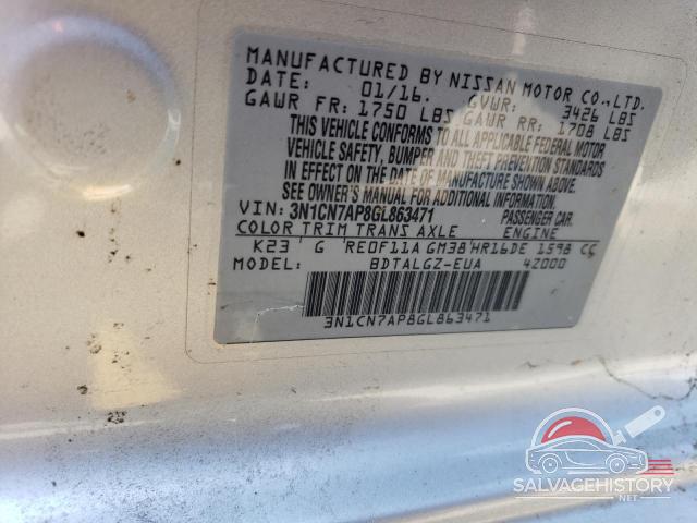 3N1CN7AP8GL863471 2016 NISSAN VERSA photo no. 12
