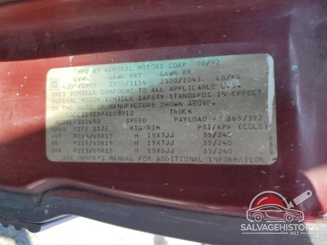 1GCCS19Z8P8108912 1993 CHEVROLET S10 photo no. 12
