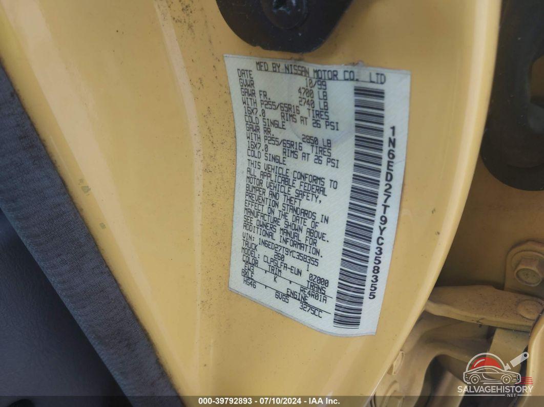 1N6ED27T9YC358355 2000 NISSAN FRONTIER photo no. 9