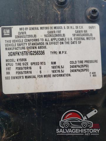 3GNFK16T61G256336 2001 CHEVROLET SUBURBAN photo no. 13