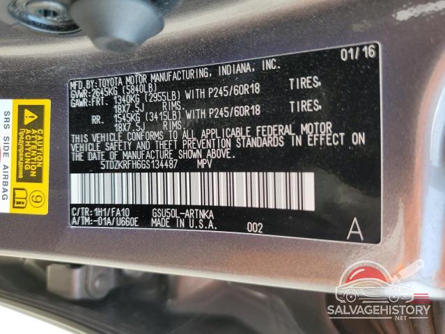 5TDZKRFH6GS134487 2016 TOYOTA HIGHLANDER photo no. 13