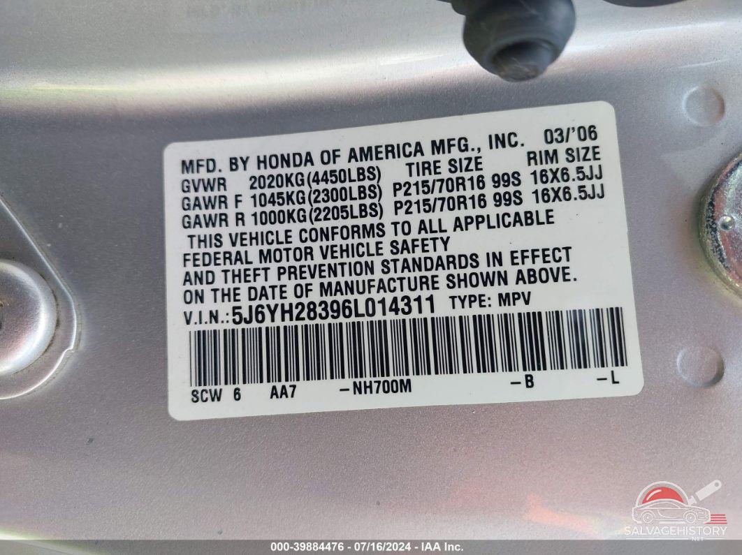 5J6YH28396L014311 2006 HONDA ELEMENT photo no. 9