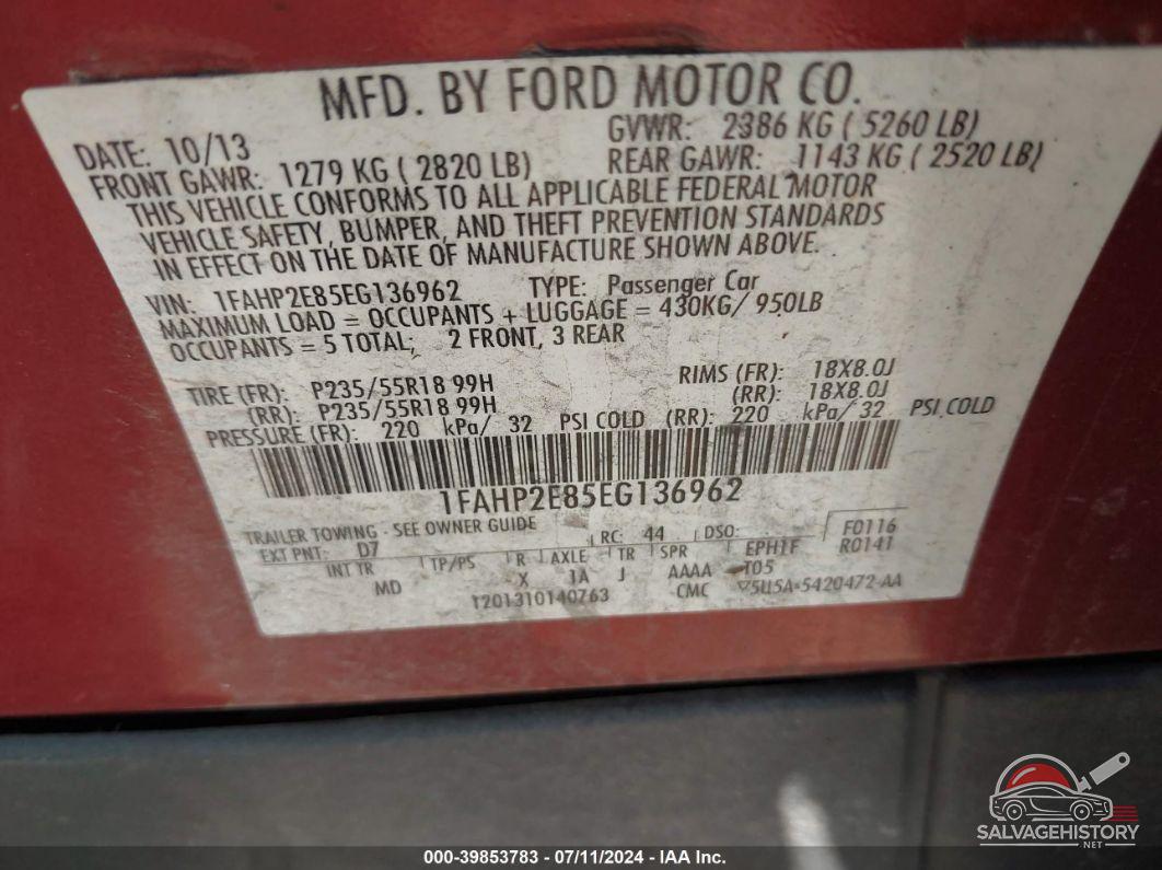 1FAHP2E85EG136962 2014 FORD TAURUS photo no. 9