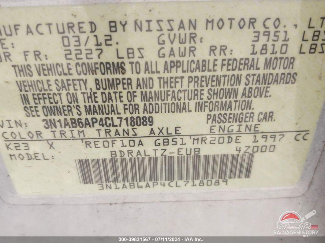 3N1AB6AP4CL718089 2012 NISSAN SENTRA photo no. 9