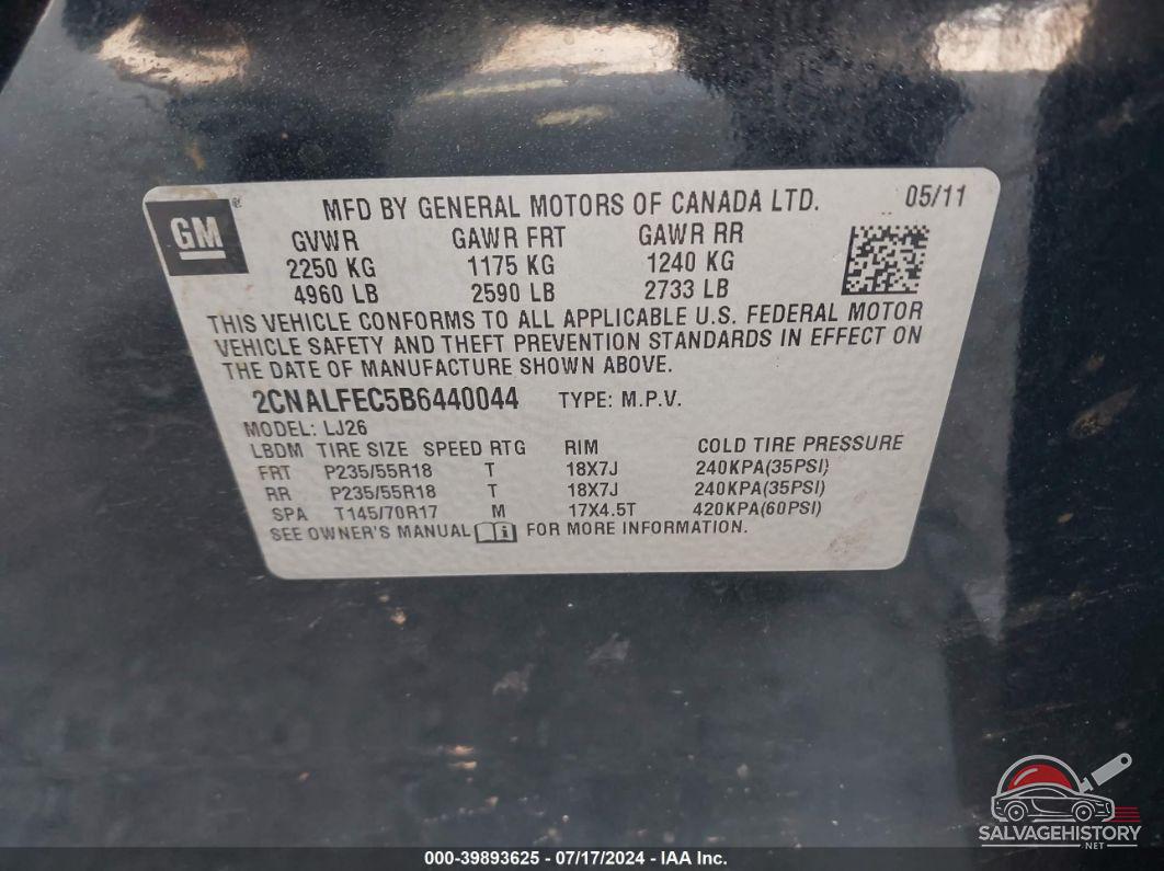 2CNALFEC5B6440044 2011 CHEVROLET EQUINOX photo no. 9