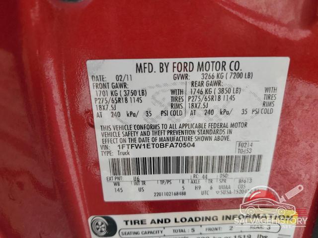 1FTFW1ET0BFA70504 2011 FORD F-150 photo no. 12