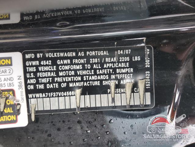 WVWBA71F37V045660 2007 VOLKSWAGEN EOS photo no. 12