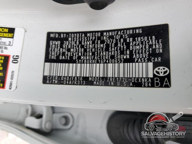 5YFBURHE1GP400652 2016 TOYOTA COROLLA photo no. 12