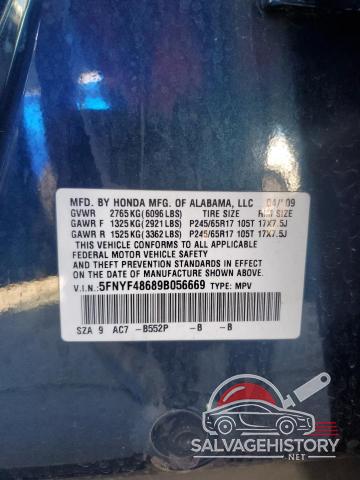 5FNYF48689B056669 2009 HONDA PILOT photo no. 13