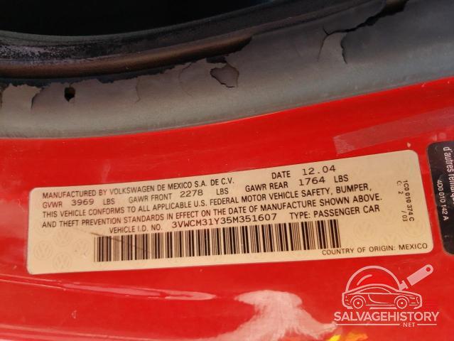 3VWCM31Y35M351607 2005 VOLKSWAGEN BEETLE photo no. 12