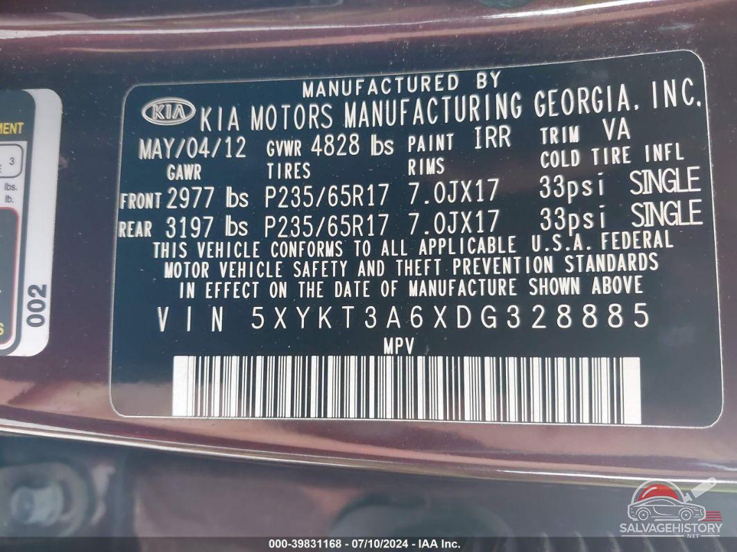 5XYKT3A6XDG328885 2013 KIA SORENTO photo no. 9
