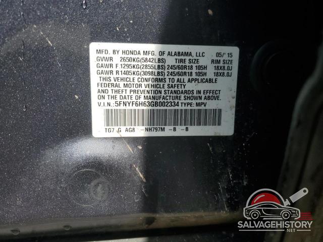 5FNYF6H63GB002334 2016 HONDA PILOT photo no. 13