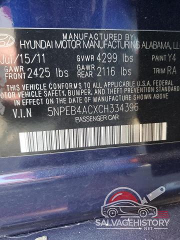 5NPEB4ACXCH334396 2012 HYUNDAI SONATA photo no. 12