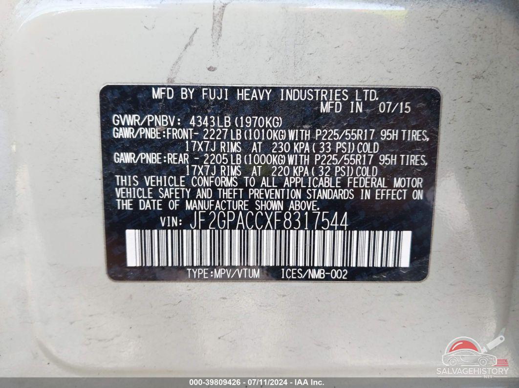JF2GPACCXF8317544 2015 SUBARU XV CROSSTREK photo no. 9