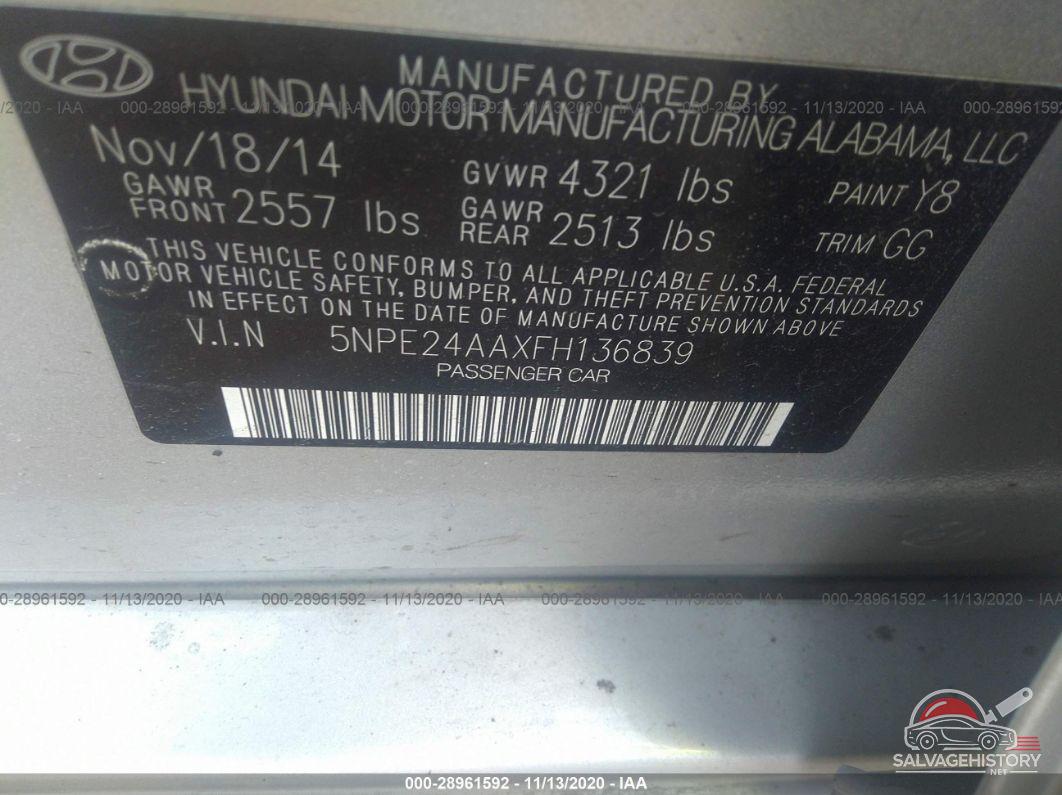 5NPE24AAXFH136839 2015 HYUNDAI SONATA photo no. 9