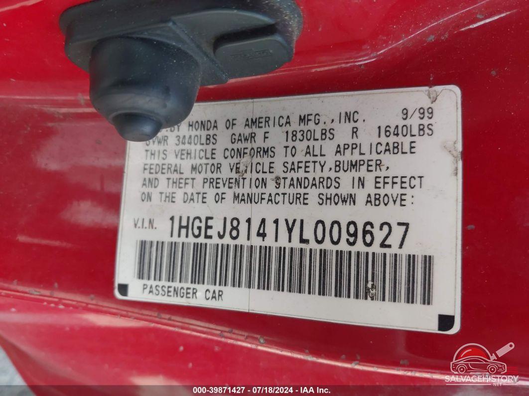 1HGEJ8141YL009627 2000 HONDA CIVIC photo no. 9