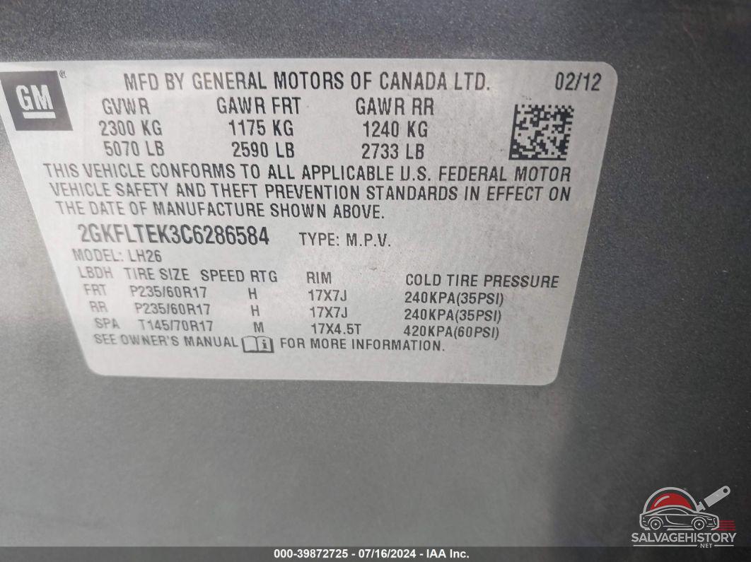 2GKFLTEK3C6286584 2012 GMC TERRAIN photo no. 9