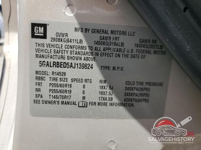 5GALRBED5AJ139824 2010 BUICK ENCLAVE photo no. 13