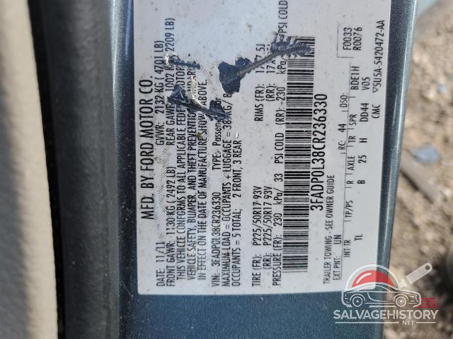 3FADP0L38CR236330 2012 FORD FUSION photo no. 13