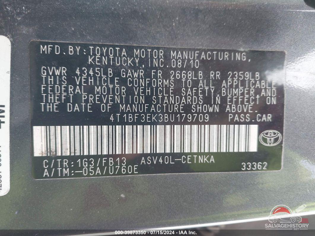 4T1BF3EK3BU179709 2011 TOYOTA CAMRY photo no. 9