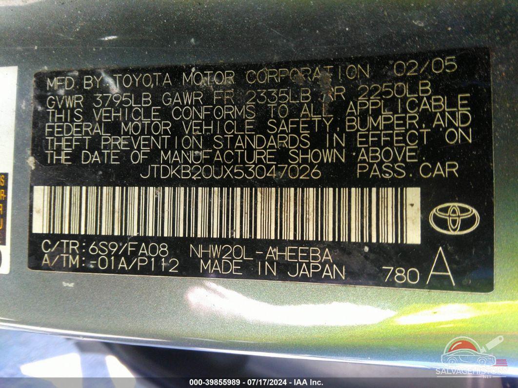 JTDKB20UX53047026 2005 TOYOTA PRIUS photo no. 9
