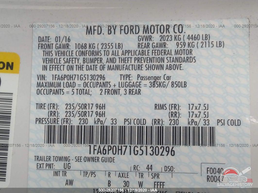 1FA6P0H71G5130296 2016 FORD FUSION photo no. 9