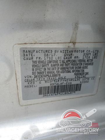 3N1CN7AP9JL806879 2018 NISSAN VERSA photo no. 12