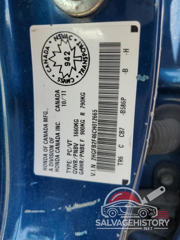 2HGFB2F46CH012665 2012 HONDA CIVIC photo no. 12
