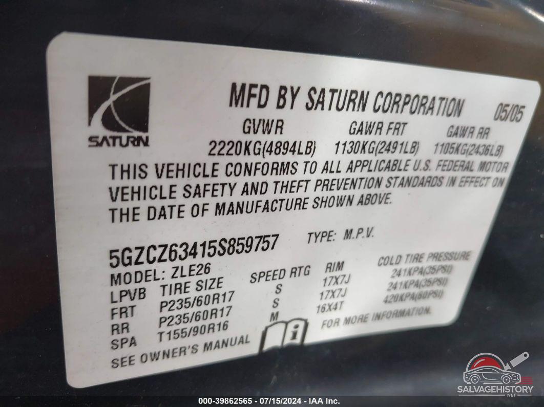 5GZCZ63415S859757 2005 SATURN VUE photo no. 9