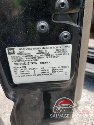 3GKFK16T21G171555 2001 GMC YUKON photo no. 12