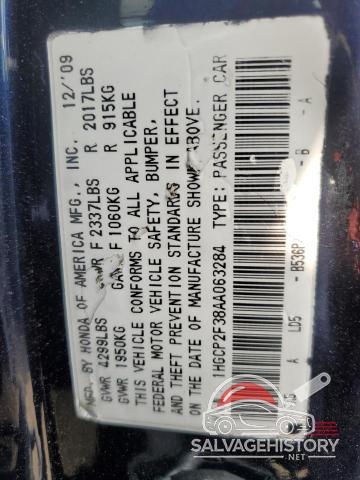 1HGCP2F38AA063284 2010 HONDA ACCORD photo no. 12