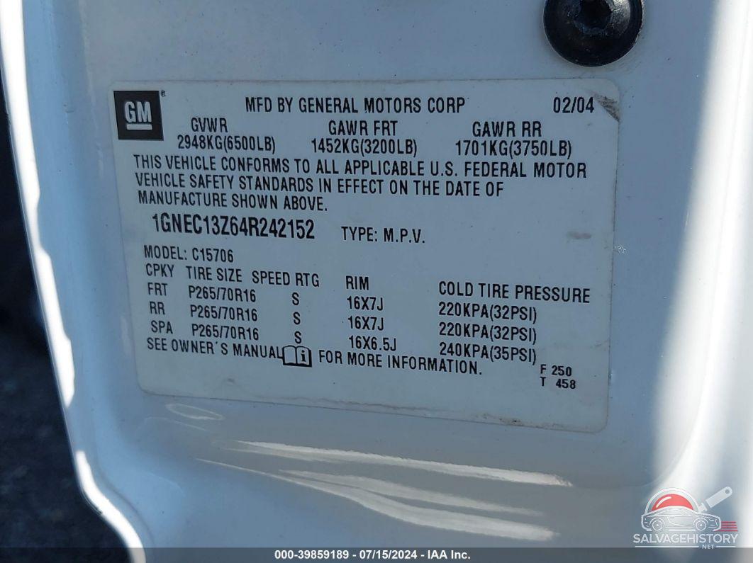 1GNEC13Z64R242152 2004 CHEVROLET TAHOE photo no. 9