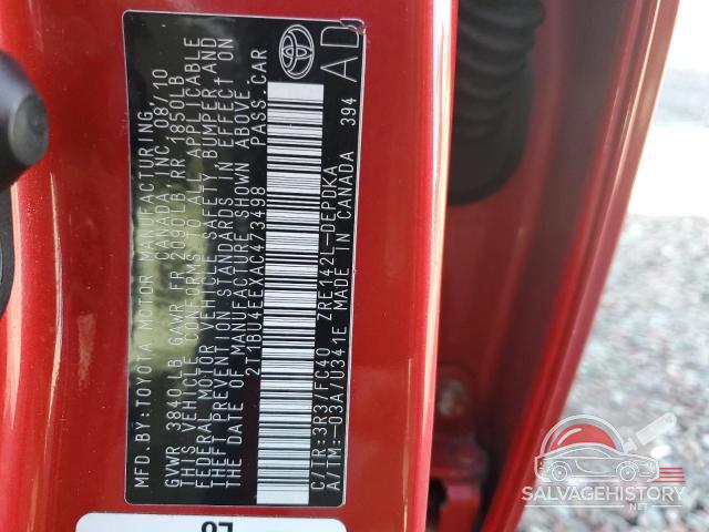 2T1BU4EEXAC473498 2010 TOYOTA COROLLA photo no. 12