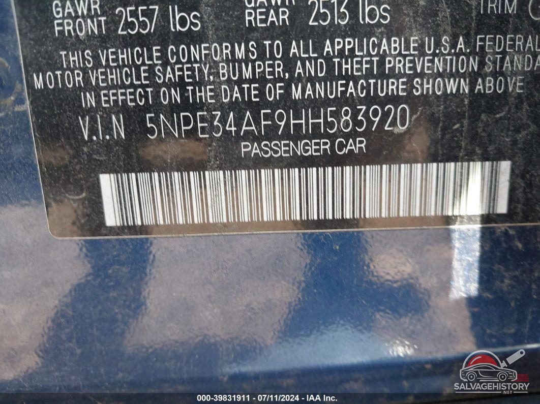 5NPE34AF9HH583920 2017 HYUNDAI SONATA photo no. 9