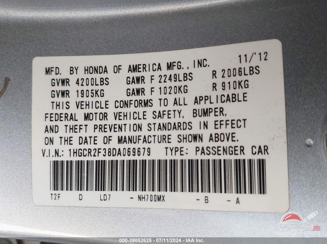1HGCR2F38DA069679 2013 HONDA ACCORD photo no. 9