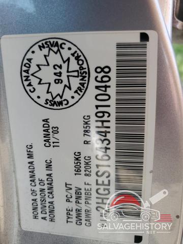 2HGES16434H910468 2004 HONDA CIVIC photo no. 13