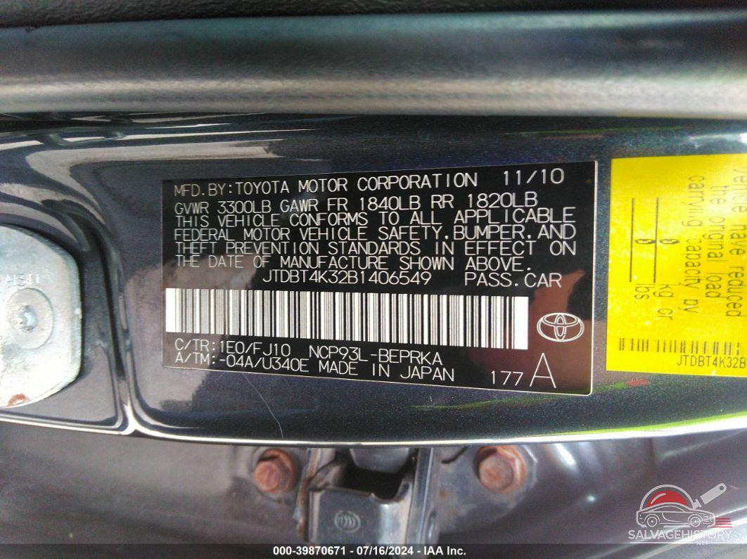 JTDBT4K32B1406549 2011 TOYOTA YARIS photo no. 9