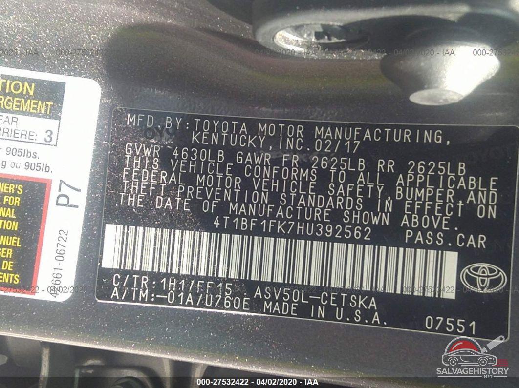 4T1BF1FK7HU392562 2017 TOYOTA CAMRY photo no. 9