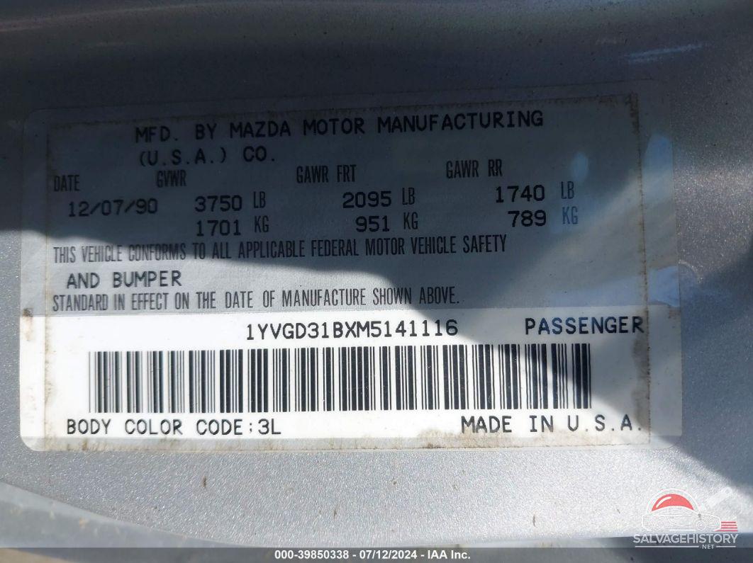 1YVGD31BXM5141116 1991 MAZDA MX-6 photo no. 9
