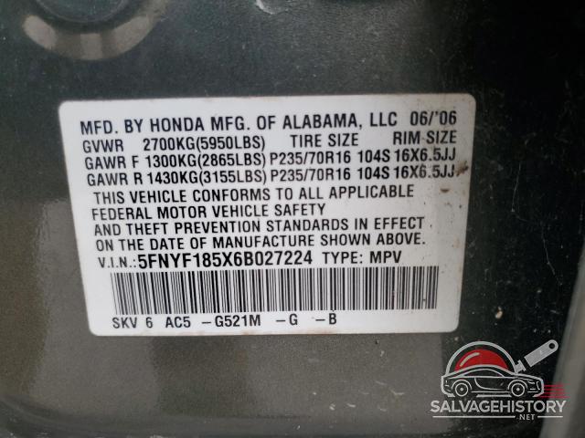 5FNYF185X6B027224 2006 HONDA PILOT photo no. 13