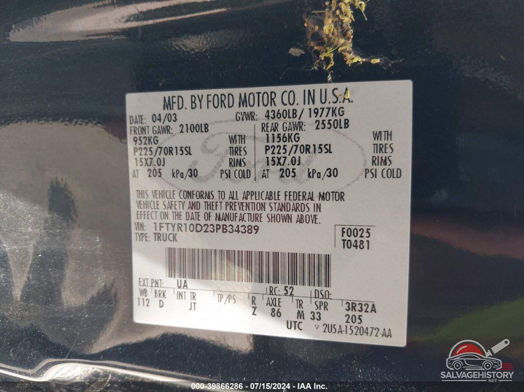 1FTYR10D23PB34389 2003 FORD RANGER photo no. 9