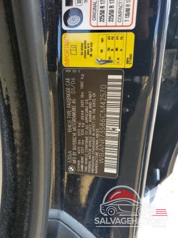 WBANE73586CM42570 2006 BMW 5 SERIES photo no. 12