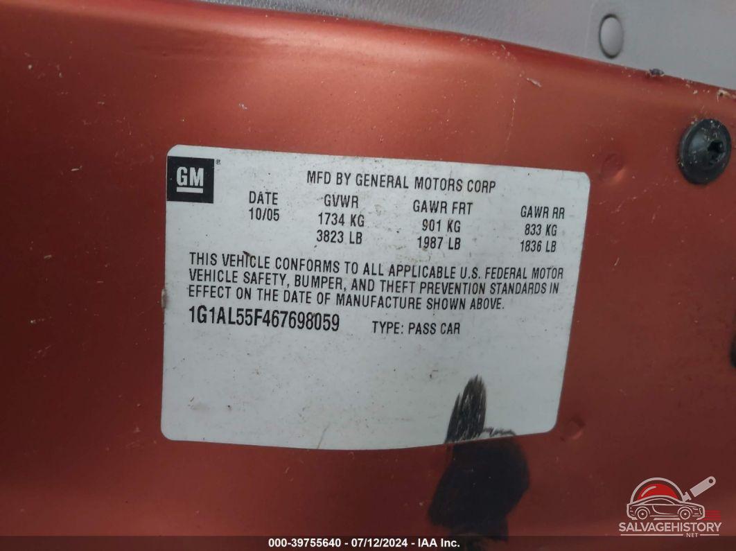 1G1AL55F467698059 2006 CHEVROLET COBALT photo no. 9