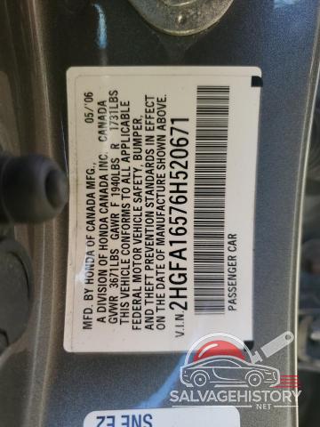 2HGFA16576H520671 2006 HONDA CIVIC photo no. 12