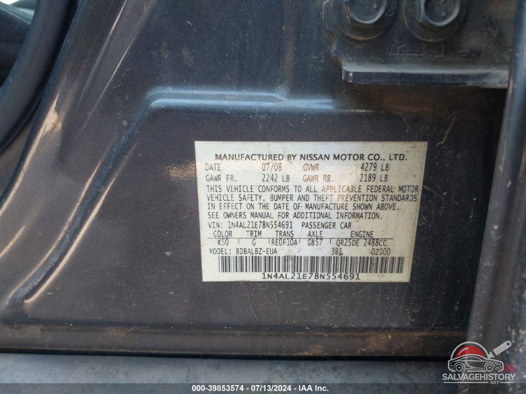 1N4AL21E78N554691 2008 NISSAN ALTIMA photo no. 9