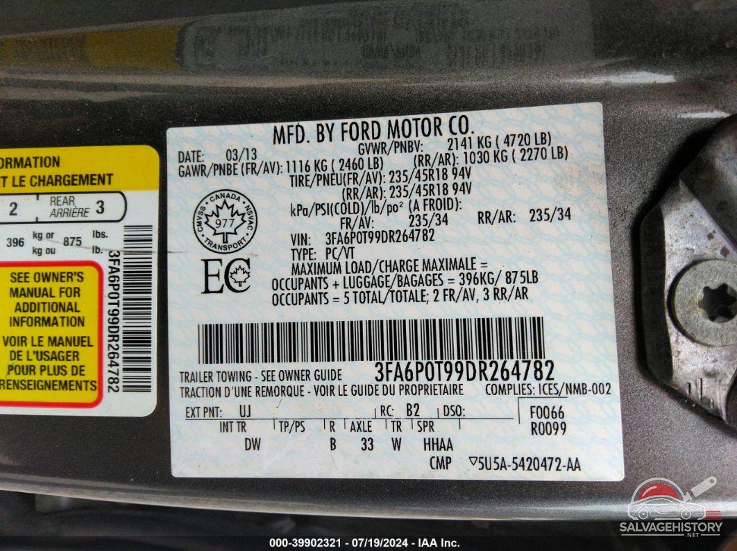 3FA6P0T99DR264782 2013 FORD FUSION photo no. 9